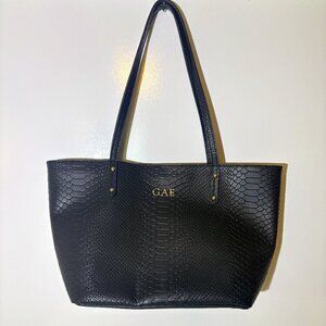Black GiGi New York Python Leather Tote Bag with Gold Embossing
